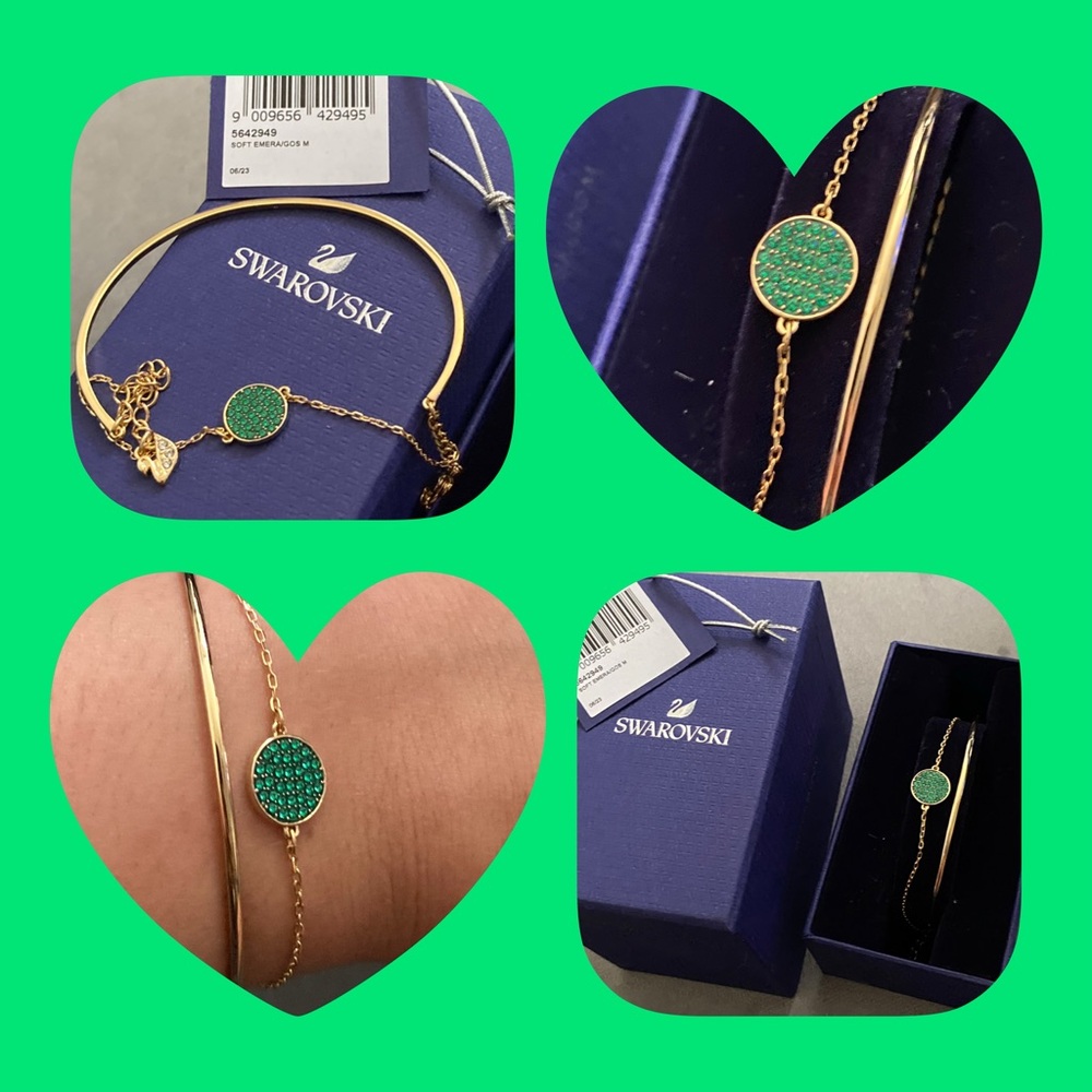 Emerald Green& Gold Bangle / Bracelet Swarovski